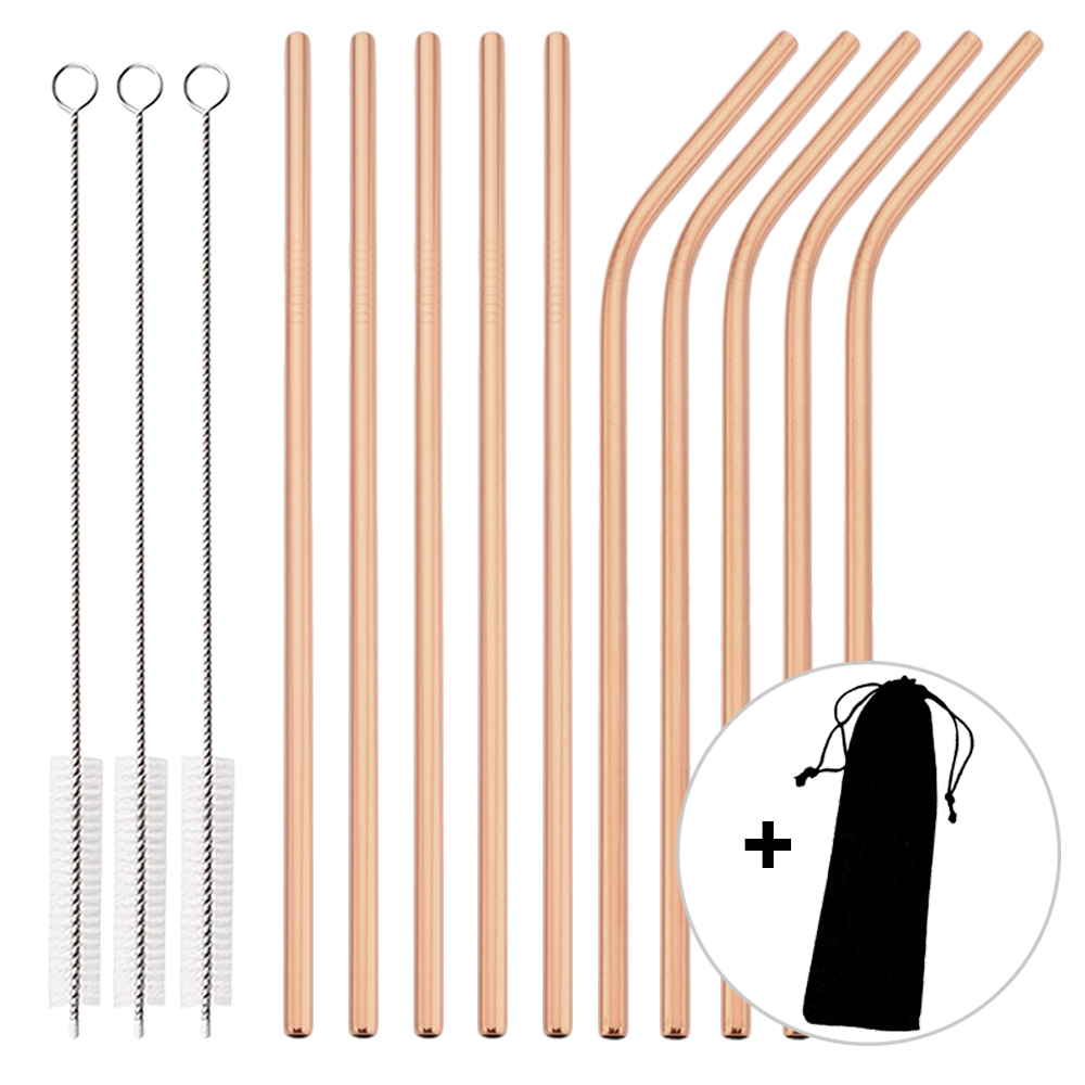 Home Bar Set - 14Pcs Reusable Rose Gold Straw Set