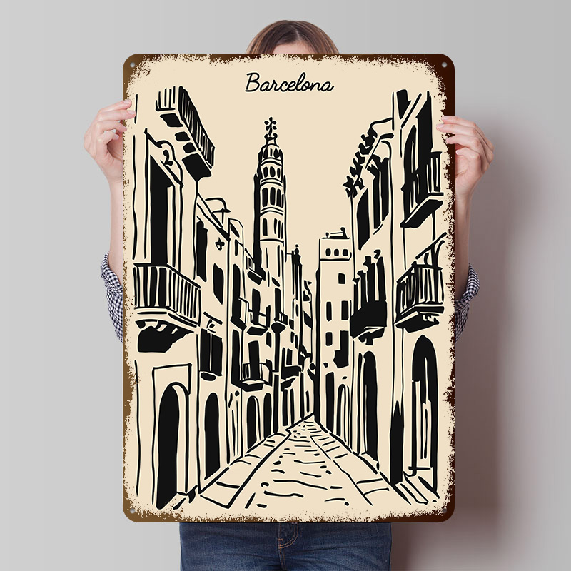 Home Barcelona - Barcelona Street Metal Poster Custom Wall