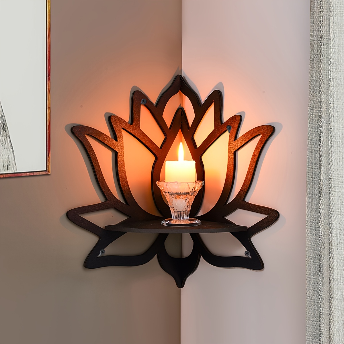 Home Bar Shelves - Lotus Corner Floating Shelf, Hollow Flower
