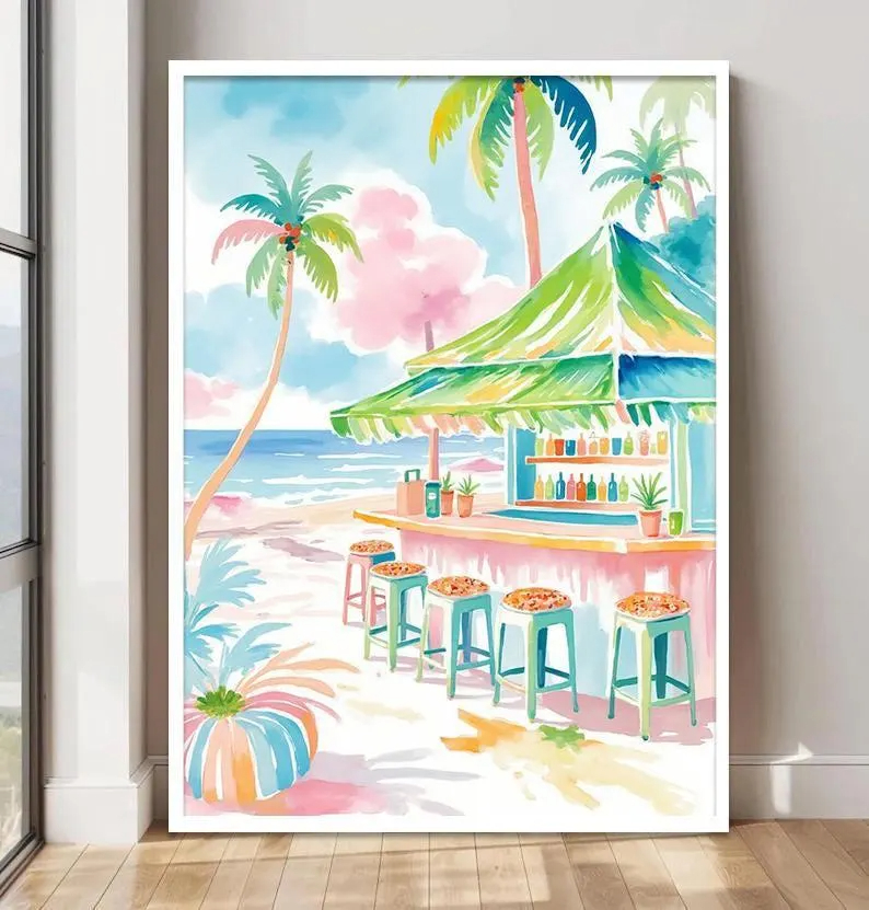 Boho Tropical Watercolor Wall  - đánh giá và giá Home Bar Set