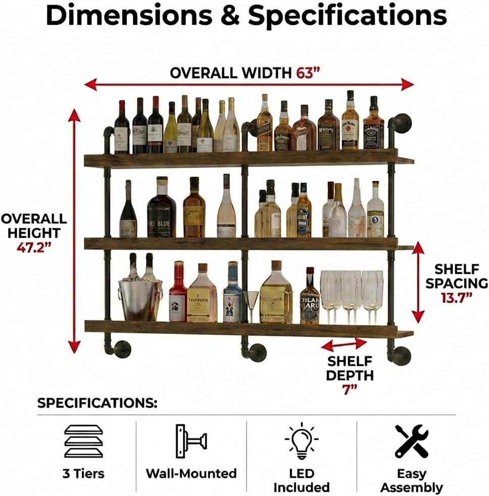 Wall Mounted Wine Rack With LE - đánh giá và giá Home Bar Shelves